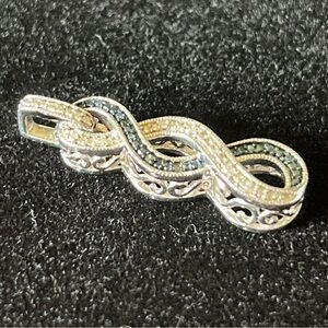 925 JWBR Silver, Blue & White Diamond Chip Twist Pendant- One Missing Stone